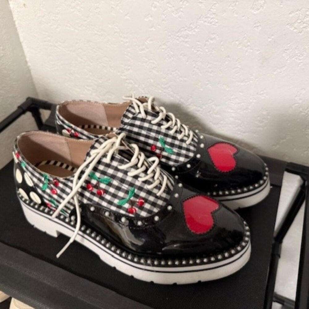 Betsey Johnson Abbott Black and White Shoe with Cherries